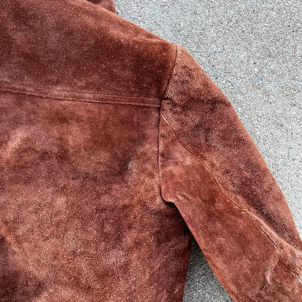 Vintage Grande-Bay Brown Suede Leather Fur Lined Zip Up Jacket Size 40 Medium